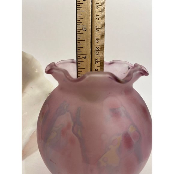 Rueven Art Nouvea Glass Round Ribbon Vase /Rare 4"/Made in Israel - Picture 4 of 4